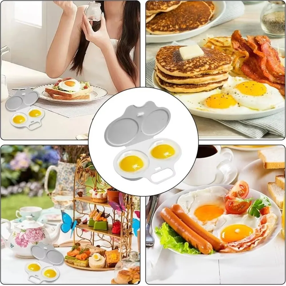 Food Grades Plastic Microwave Egg Cooker Double Cup with Lid Egg Steamer Non-Stick Heat Resistant Steamed Egg Box