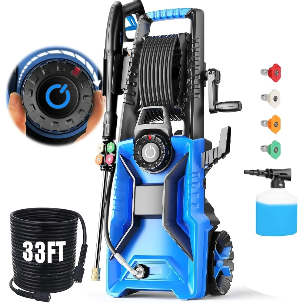 5000 رطل لكل بوصة مربعة 3.0 جالون في الدقيقة ضغط قابل للتعديل، منظفات كهربائية مع خرطوم ضغط 33 قدم، 4 فوهات ورغوة 500 مل