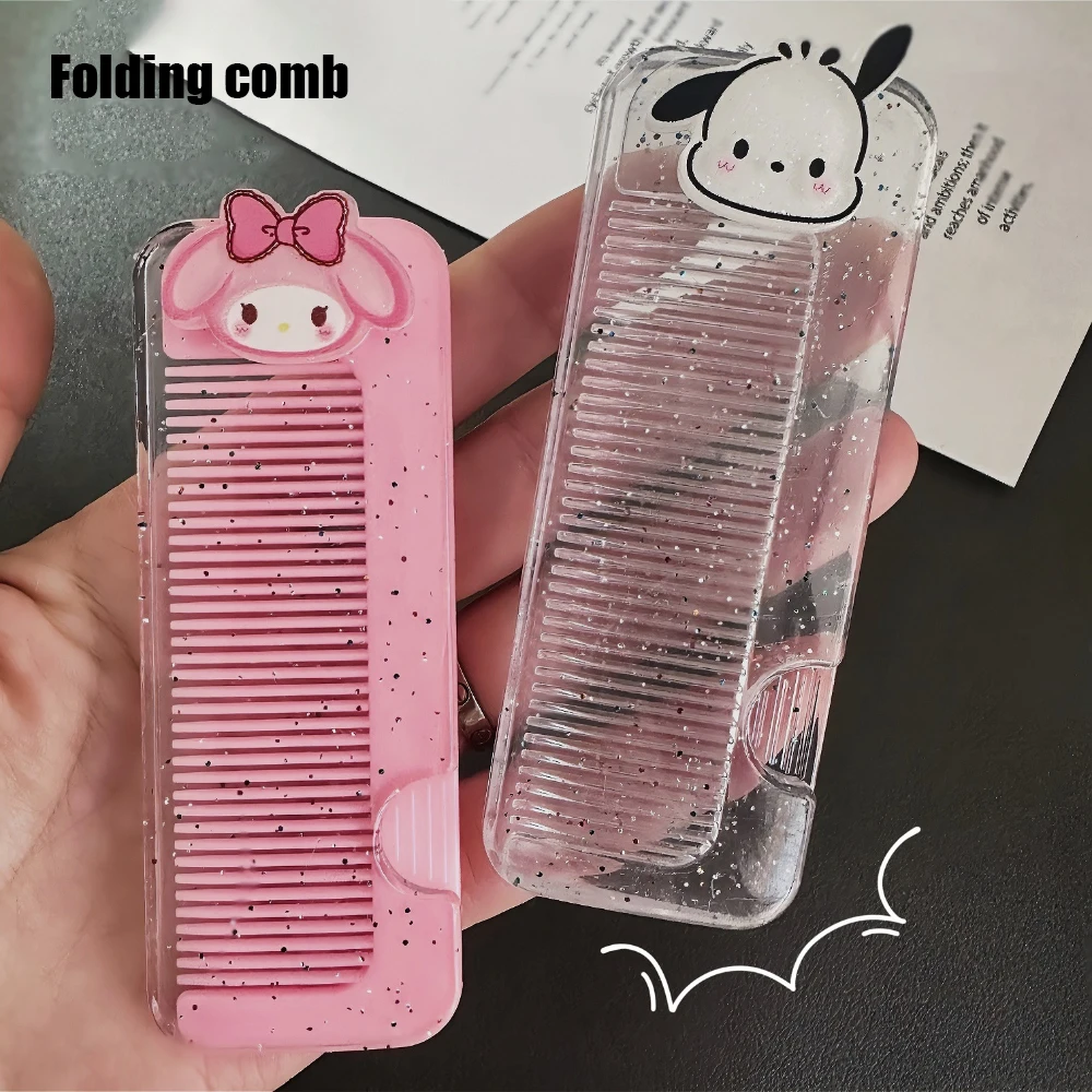 One pack cartoon folding comb - Portable small comb mirror set Cartoon folding comb children's Student Dormitory Smooth hair com