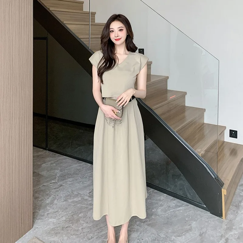 

Лето 2023, повседневный комплект с юбкой-миди Faion Svel, комплект Ele Luxury Feel, плиссированный длинный комплект Dr из двух предметов для женщин