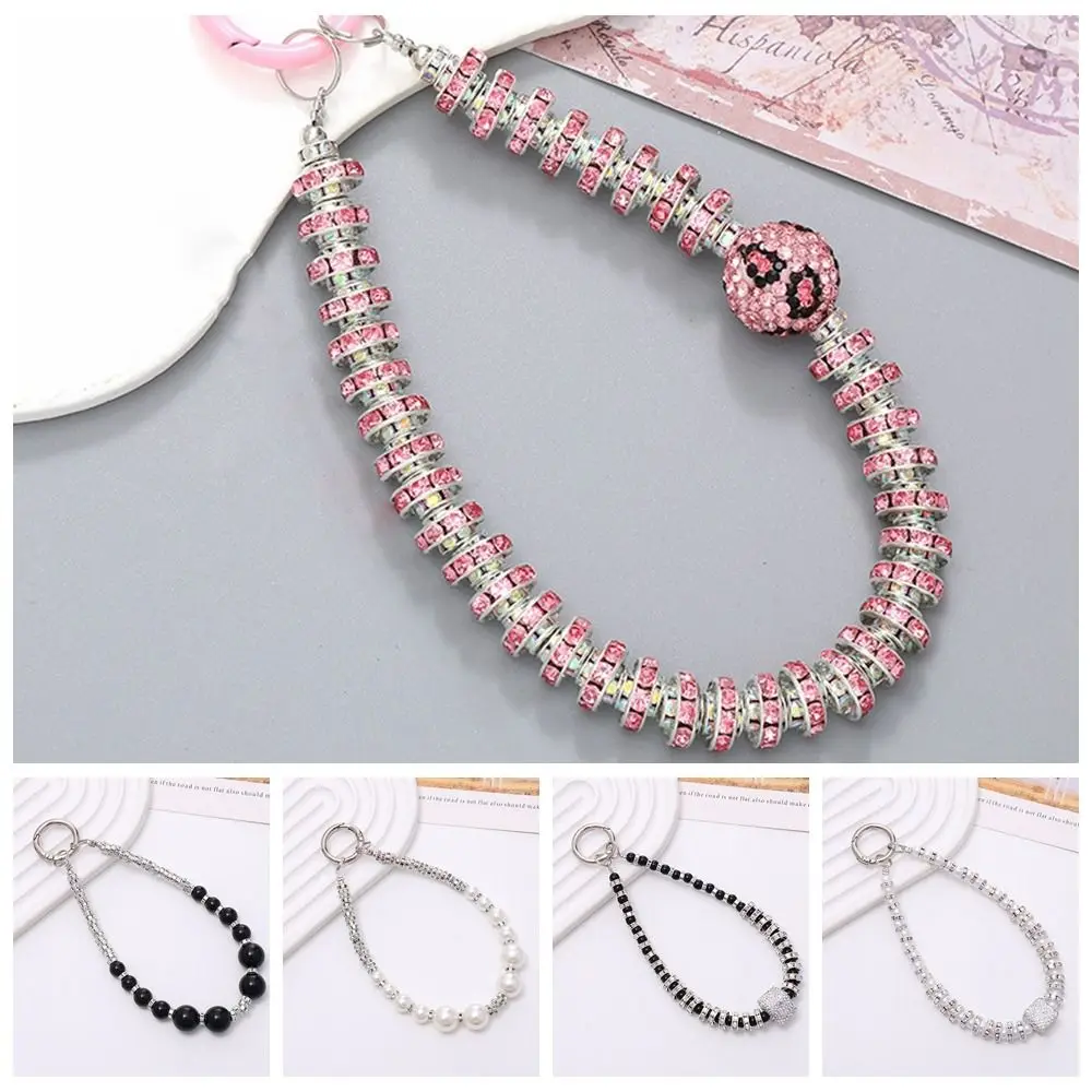 Color Crystal Crystal Phone Strap Pearl Rhinestone Pearl Rhinestone Phone Chain Short Style Handheld