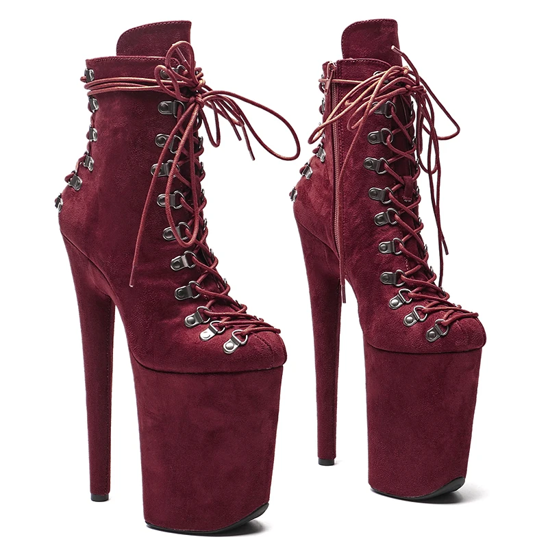 Leecabe  23CM/9inches Suede LACES at the front and back Closed toe Trend fashion High Heels stripper heel Pole Dance boots