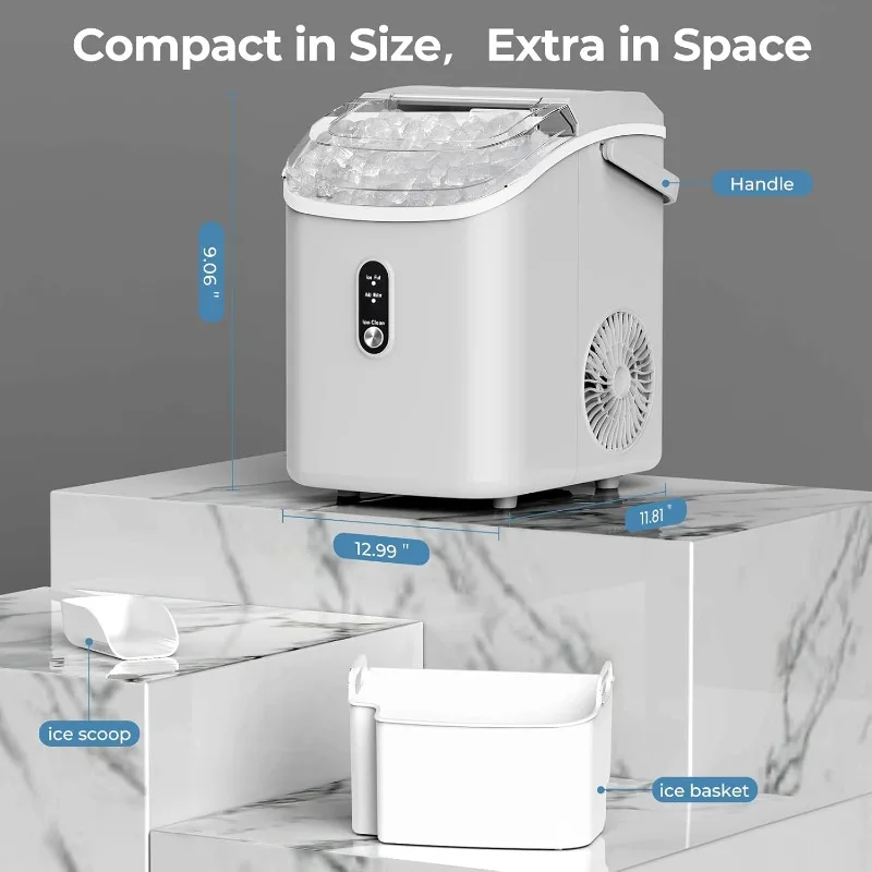 Nugget Ice Makers Countertop with Soft Chewable Pellet Ice, 7 Mins Ice Making, 35.5Lbs/24Hrs, Pebble Ice Maker Machine