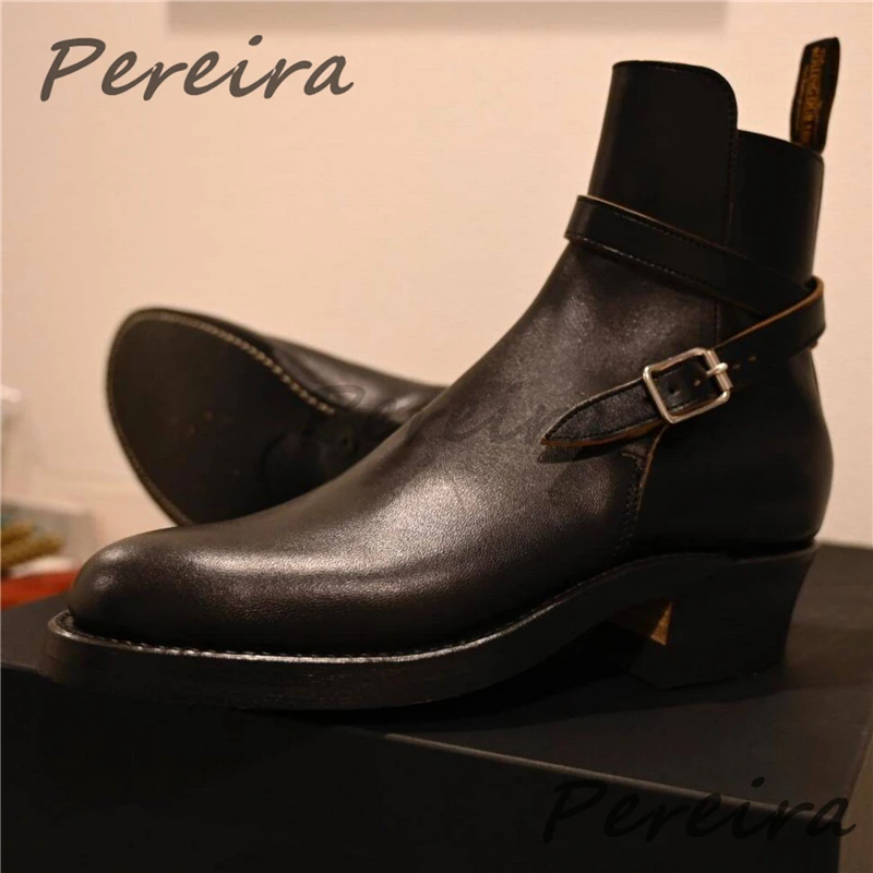 Belt Buckle Strap Chelsea Boots for Men Spring Autumn Fashion Pointed Toe Med Heel Slip-On Ankle Boots Banquet Party Dress Shoes