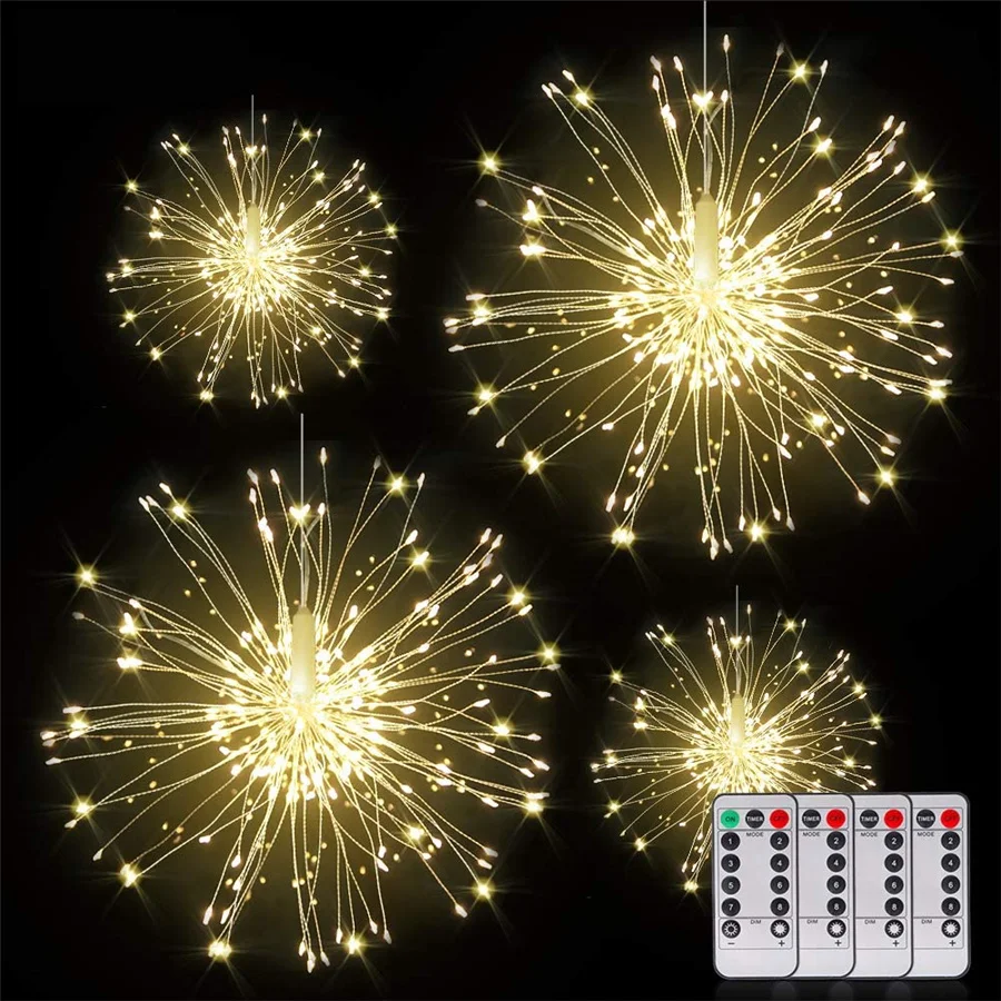 2023 New Remote LED Exploding Star Garden String Lights ghirlanda impermeabile fuochi d'artificio di natale luci di fata per la decorazione della festa in camera