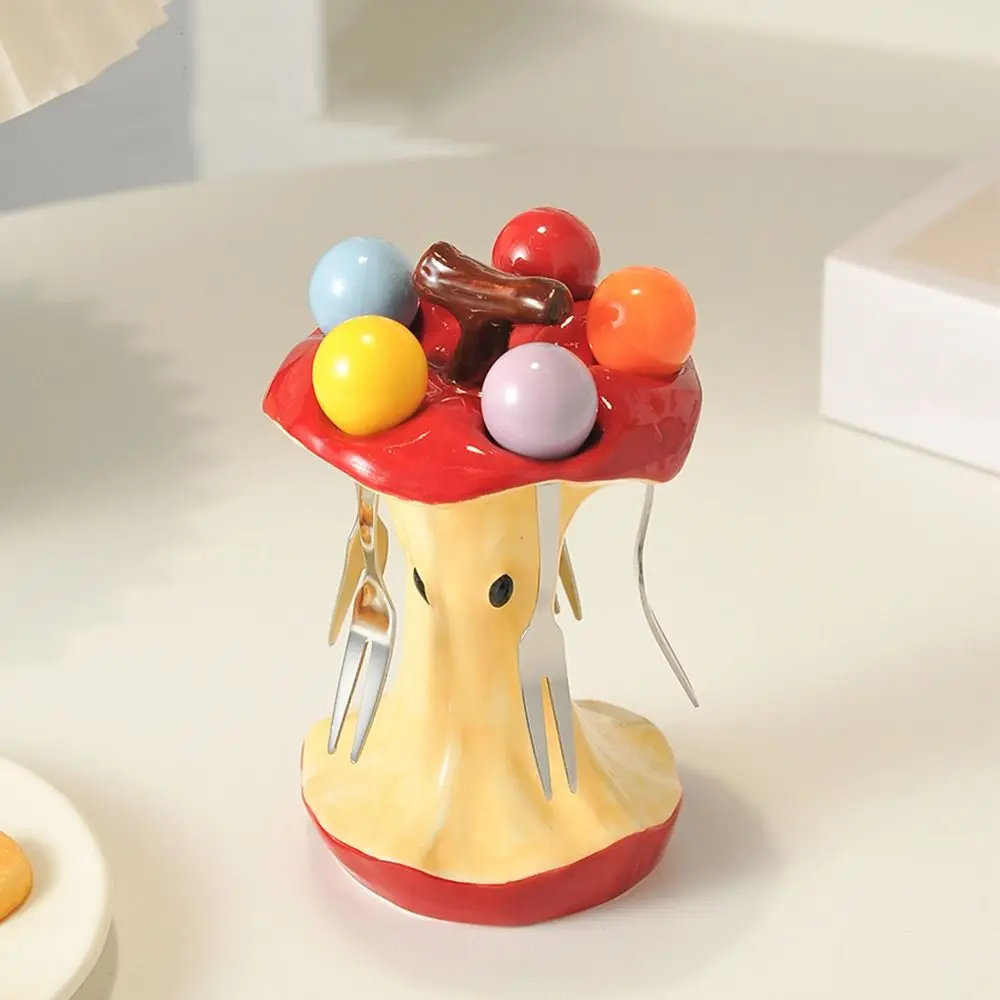 

Creative Colorful Fruit Fork Set Comfortable Grip Dessert Fork With Holder Portable Fruit Fork With Storage Jar