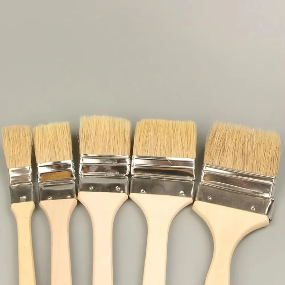New Long Handle Marine Paint Brush Solid Wood Handle Elbow Shape Wall Painting Brush Mixed Pig Mane Hair BBQ Brush Arts Crafts