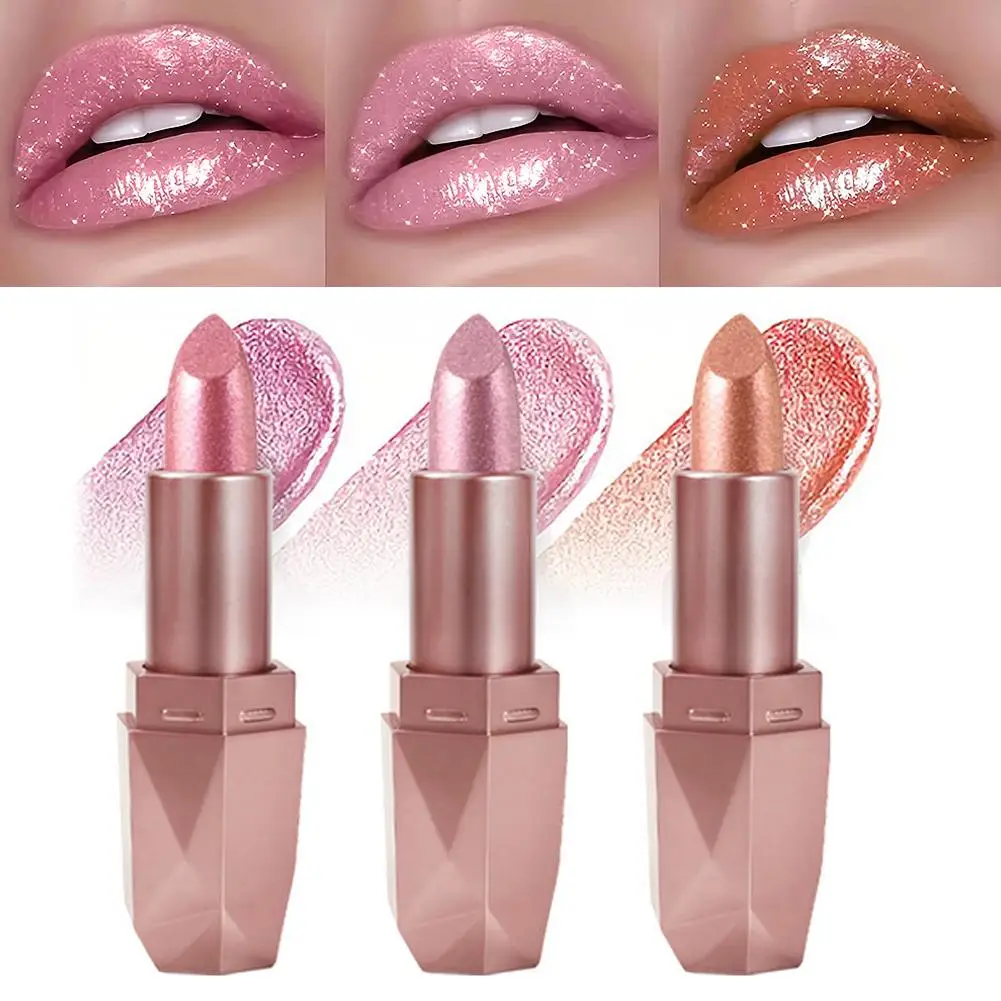 Rossetto Diamond Pearl, rossetto glitterato con labbra e luccicanti, trucco idratante dorato impermeabile a lunga durata X5U9