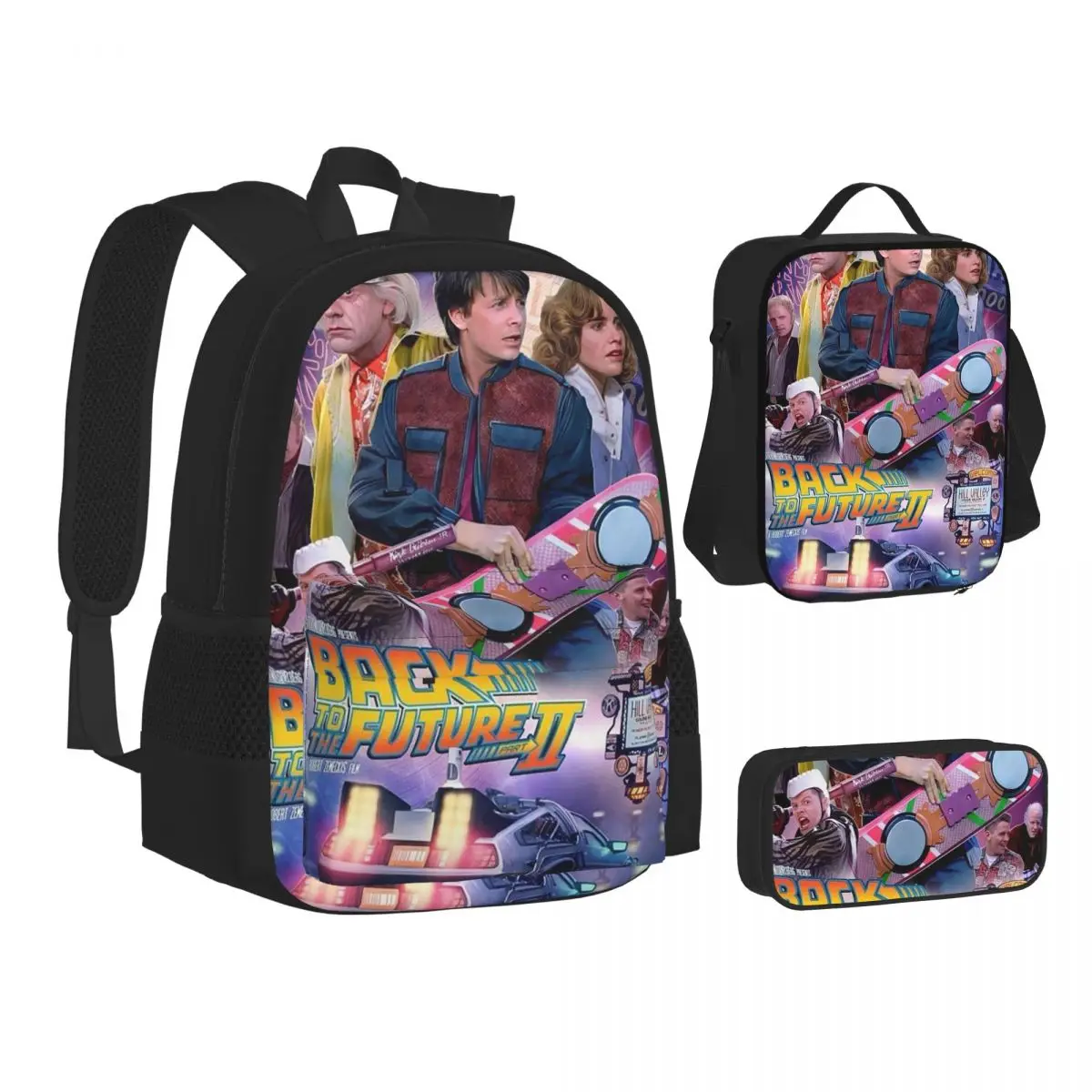 

Back To The Future Backpacks Boys Girls Bookbag Children School Bags Kids Rucksack Lunch Bag Pen Bag Three-Piece Set