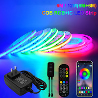 LED Strip Lights COB RGBIC 24V 6M/12M RGB LED Lights for Bedroom with RF Remote Smart Bluetooth APP Music Sync Strip Lights