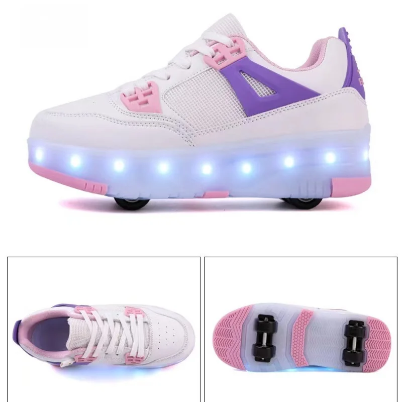 2024 New Cross-border Walking Shoes Charging Light-emitting Four-wheel LED Lights Children Adult Roller Skate Sneakers