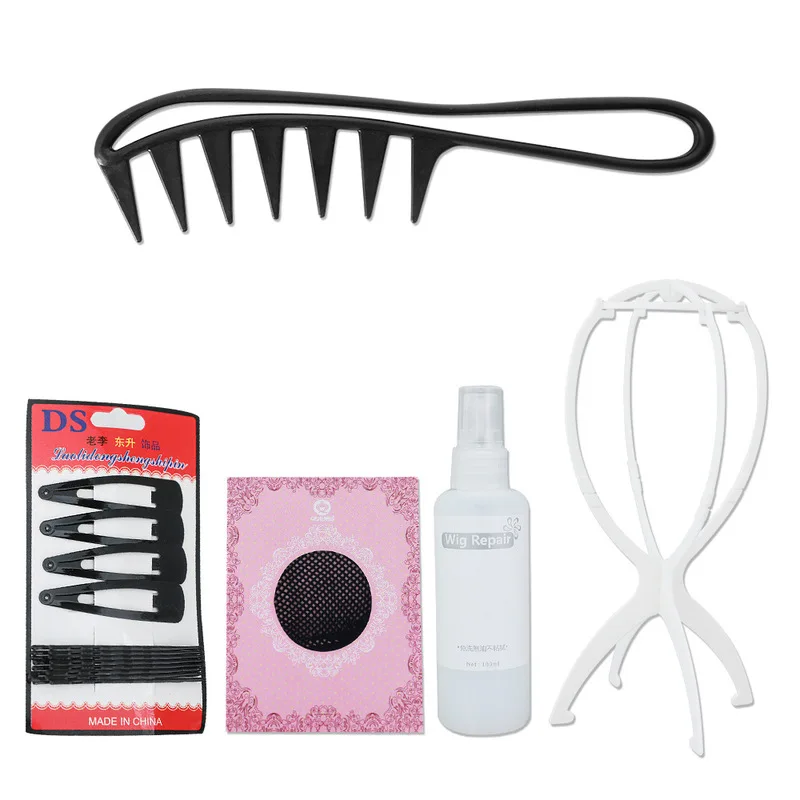 

5-Piece Wig Care Set: Wide-Tooth Comb, Care Solution, Hair Net, Stand, BB Clip - Wholesale Wig Care Tools