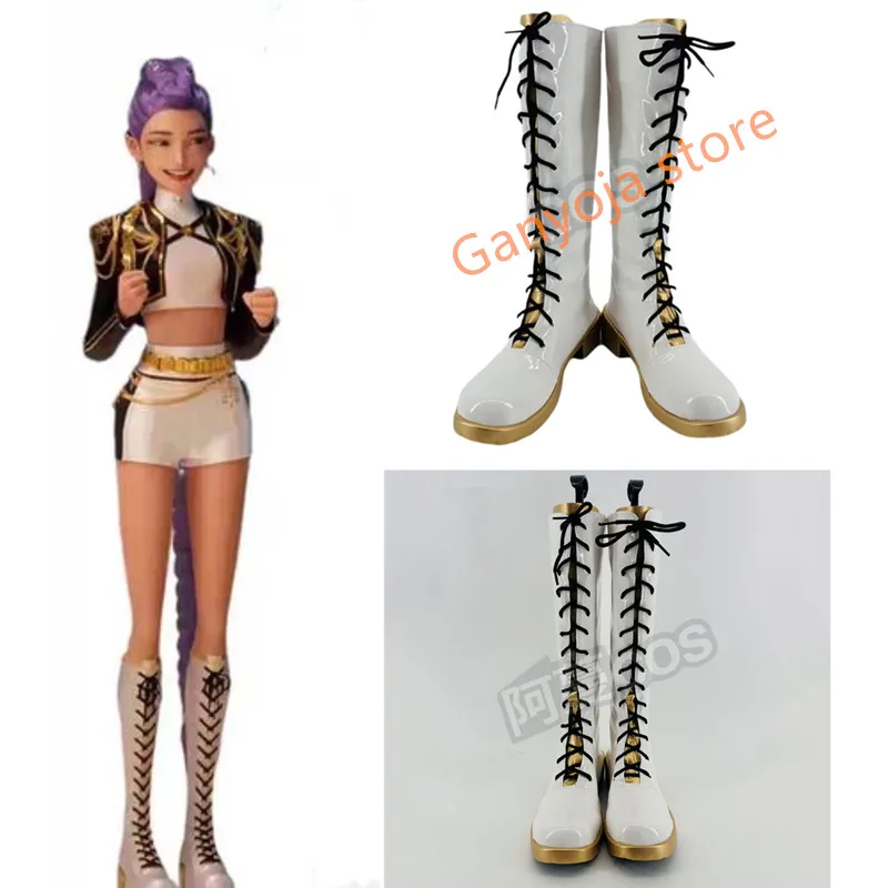 Rumi White Boots KPop Demon Hunters Dance Outfit Shoes Cosplay Shoes Adult Kids Halloween Carnival Shoes