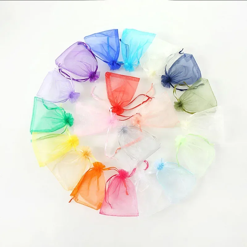 500/1000pc Organza Drawsting Bags 7x9 9x12 10x15 13x18cm Valentine\'s Day Easter Wedding Party Gift Packaging Bag Jewelry Pouches