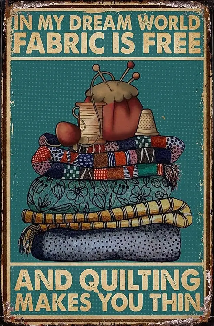 Vintage Metal Sign Look Fabric And Quilting Makes You Thin Signs Bathroom Retro Farmhouse Home Restroom Toilet  Tin S