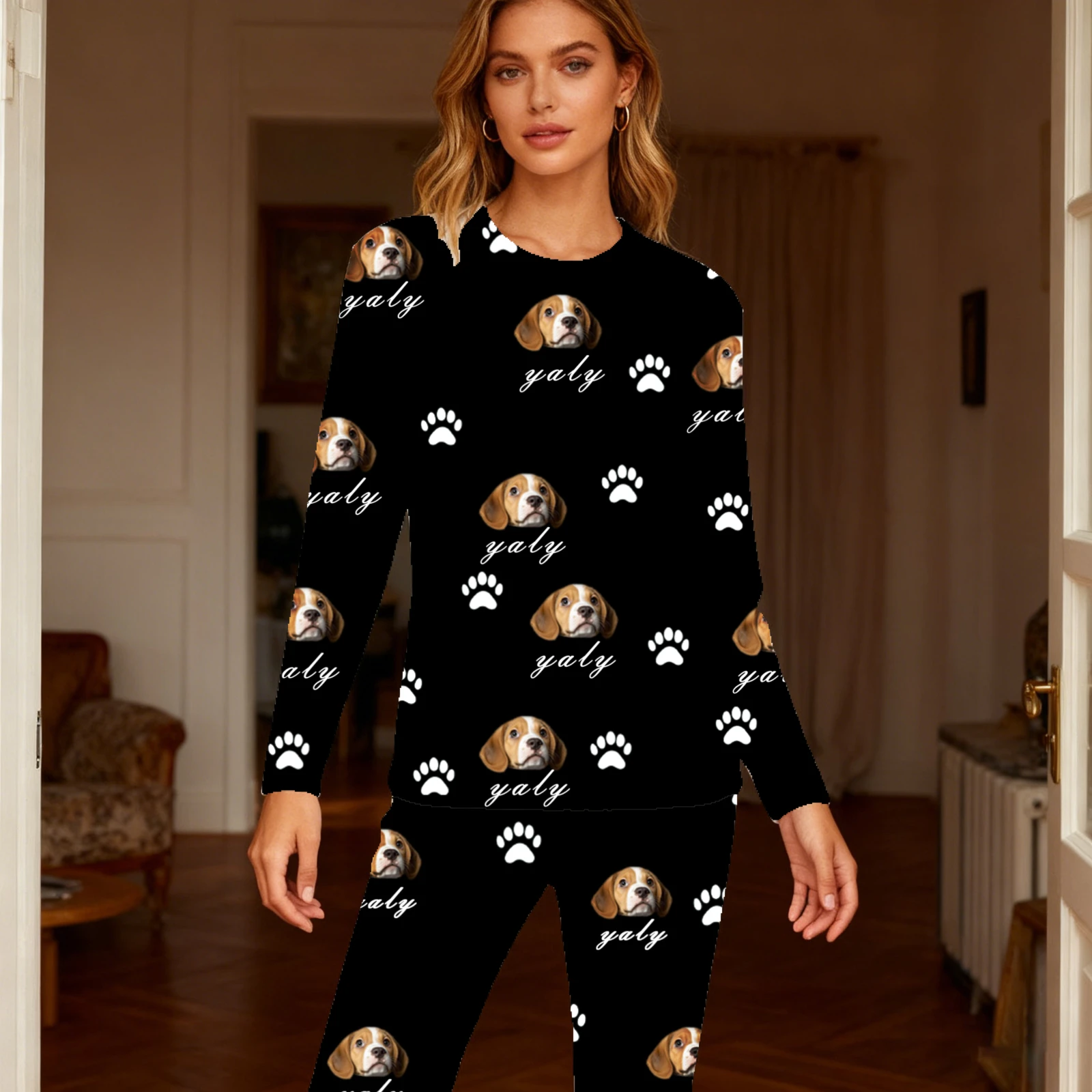 Pijamas de mujer personalizados con cara, ropa de casa, conjunto de pijama de manga larga personalizado para mujer, pijama personalizado con cara, pijamas con foto personalizada