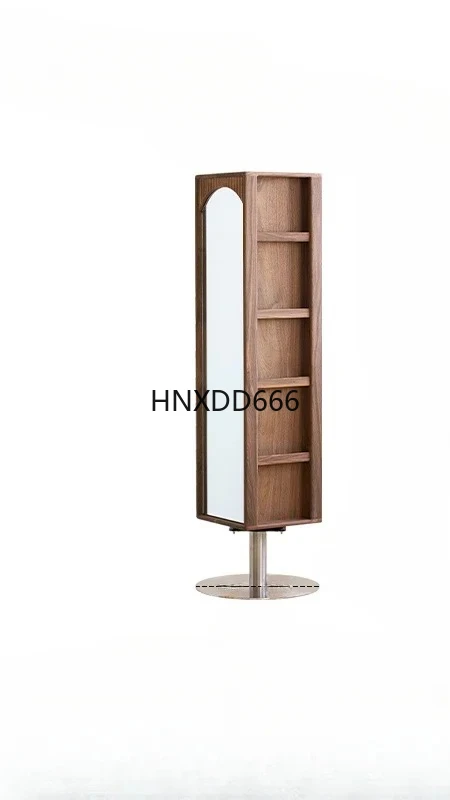 

Solid Wood Whole Body Black Walnut Household Floor Entrance Dressing Mirror Rotary Mirror Cabinet Storage Bookcase