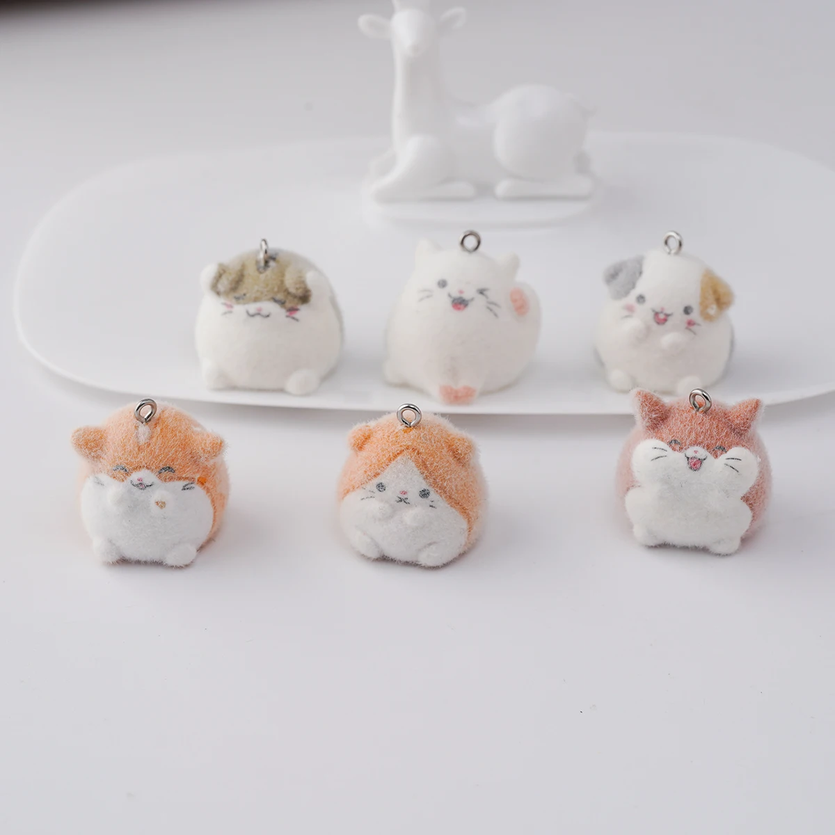 10pcs 3D Flocking resin hamster Charms Cartoon Plush Doll Pendants for Necklaces Earrings diy crafts Jewelry Accessories