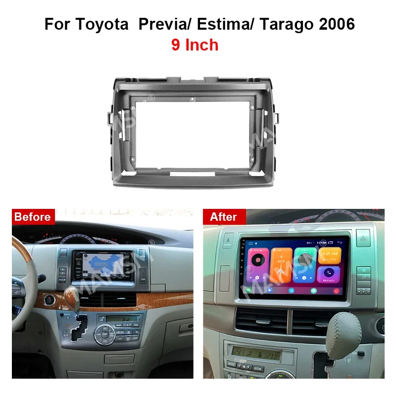 طقم إطارات راديو السيارة لتويوتا بريفيا/إستيما/تاراجو 2006 9 بوصة حامل وحدة التحكم المركزية ستيريو تلقائي فآسيا تقليم الحافة غطاء