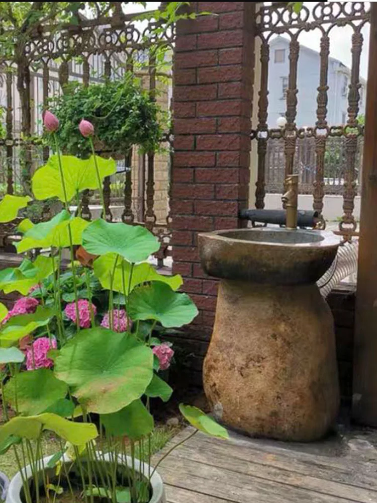 

Natural pebble washbasin rough carved polishing courtyard washbasin balcony kindergarten outdoor washbasin