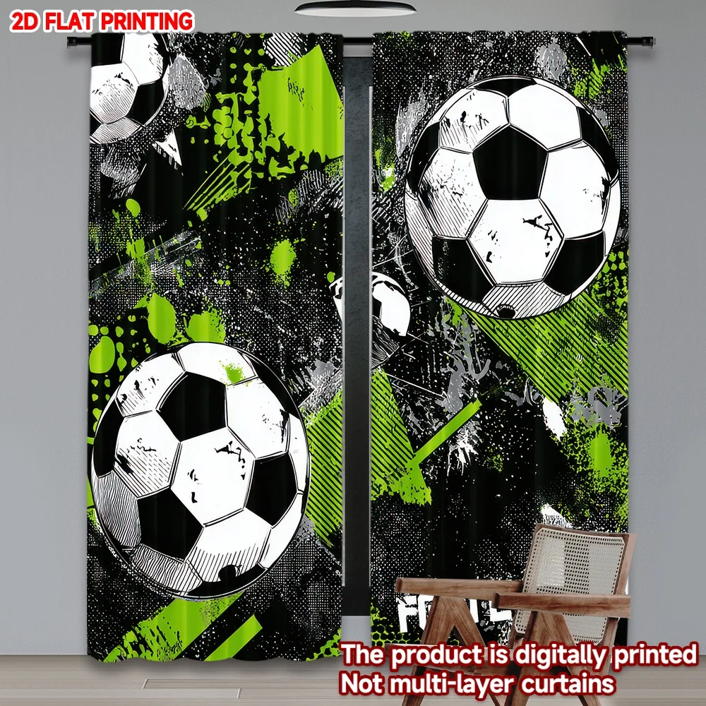

2D flat printing 2pcs Curtains Soccer Balls Design Digital Printed Polyester Drapes All Season Party & Holiday Decor Use for