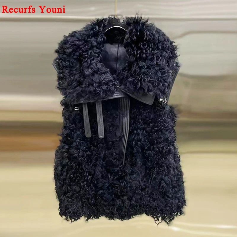 European Luxury Fur Jacket For Women 2022 Winter Genuine Tigrado Lamb Leather Fur One Sleeveless Vest Female Thicked Warm Gilet