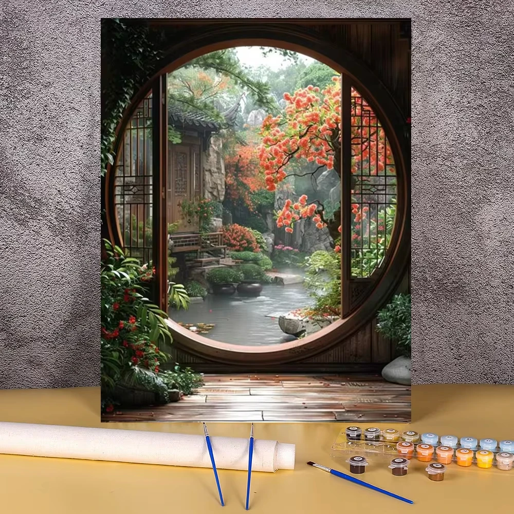 Dipingere con i numeri Paesaggio Kit di pittura digitale Regalo per adulti fatto a mano Decorazione da parete Colorazione con i numeri Fiore Casa di l