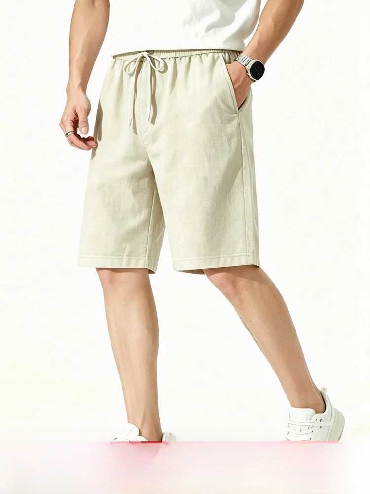 

Comfortable Loose Men's Shorts Ice Silk Linen Blend Breathable Summer Casual Versatile Stylish mid Waist Elastic Processing