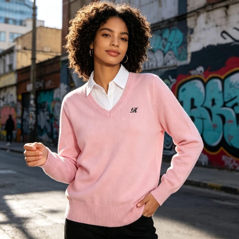 British College Style V-neck Embroidery, School Supplied Student Uniform, Unisex Campus Commuting College Style Knitted Sweater
