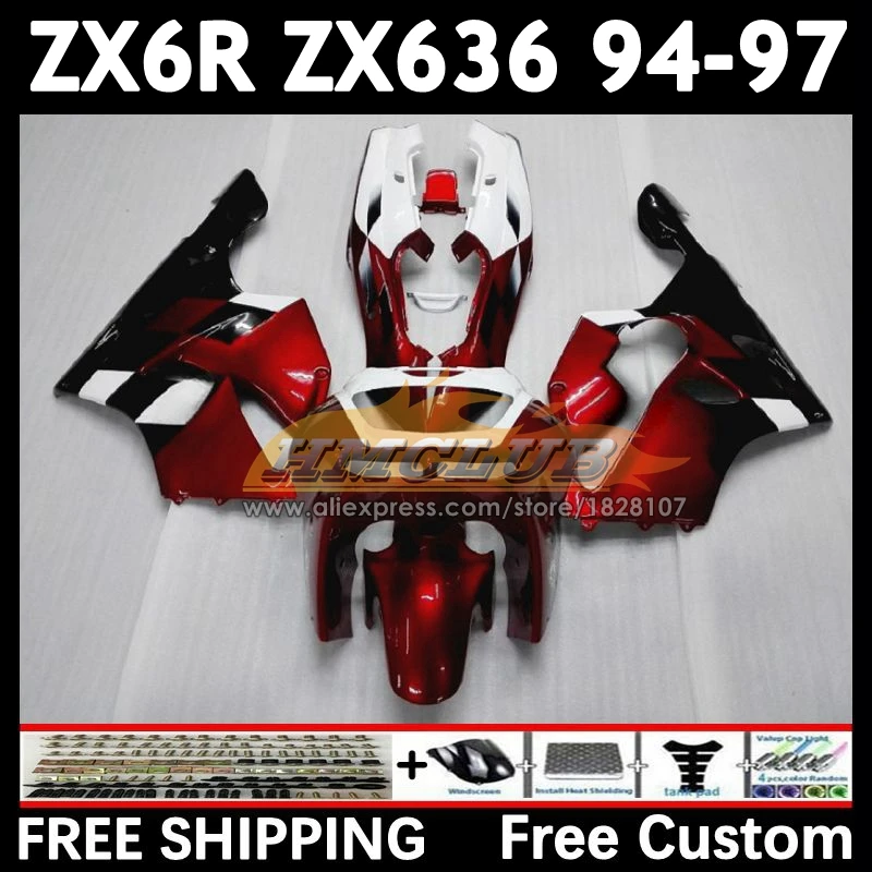 Bodys For KAWASAKI NINJA ZX 6R 636 dark red ZX-636 1994 1995 1996 1997 151No.10 ZX600 ZX636 ZX-6R ZX6R 94 95 96 97 Fairing