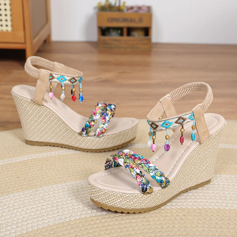 2026 Wedge Heel High Heel Sandals Summer Platform Trifle Platform Fish Mouth Shoes Small Tall Roman Sandals Women