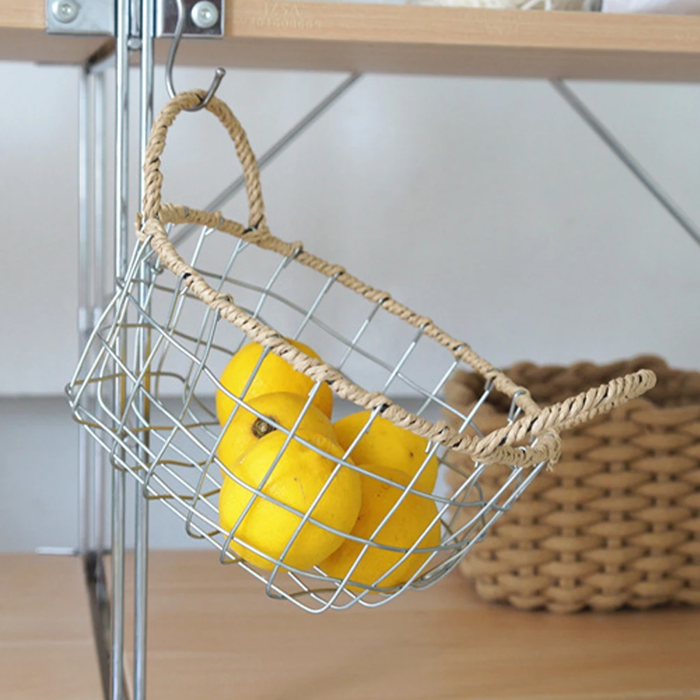 

Iron Snack Storage Basket Vintage Metal Fruit Egg Holder Collecting Countertop Pantry Wire Baskets Shelves ganizing Kitchen