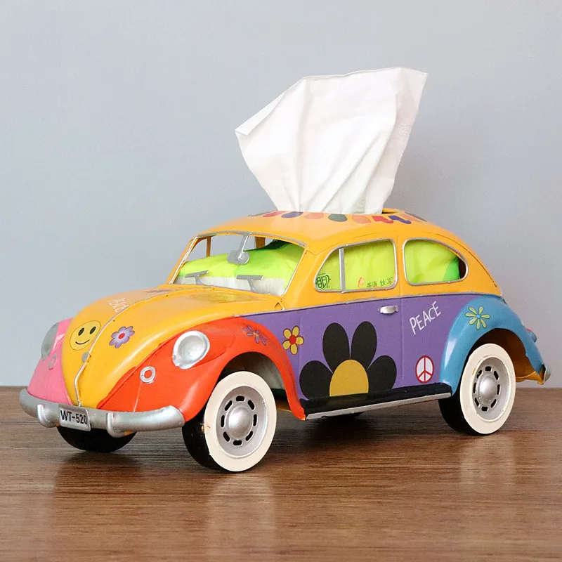 Vintage car Model Tissue Boxes Figurines Retro Car Tissue Dustproof cool Tissue Storage Box For Office Home Decoration Wholesale