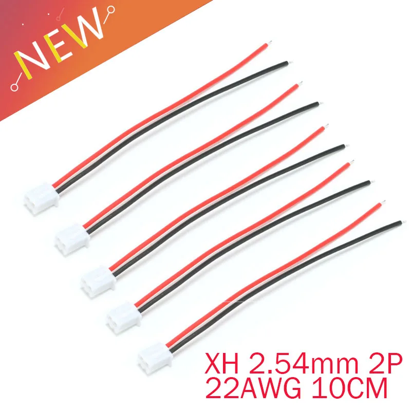 10pcs/lot JST XH 2.54mm Pitch 2 Pin Male Jack Wire Cable Connector 2P Plug Socket Cable Length 10cm 22AWG For RC Lipo Battery