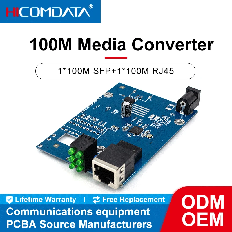 

Ethernet-коммутатор HiCOMDATA 100 Мбит/с, волоконно-оптический преобразователь, медиа-трансивер, PCBA, коммутатор 100 Мбит/с SC 20 км