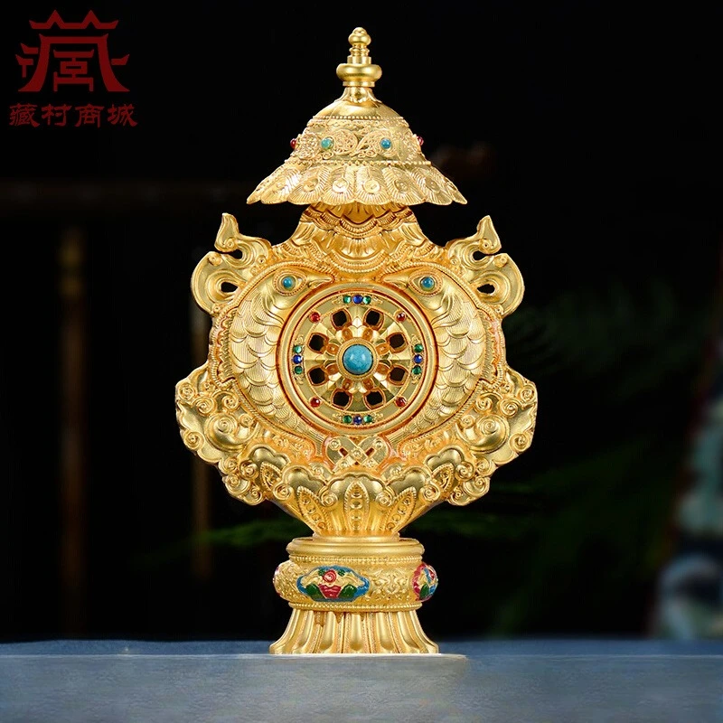 

Роскошная позолоченная тибетская буддийская статуя с восемью благоприятных сокровищами и разноцветными бусинами, украшение для домашнего рабочего стола