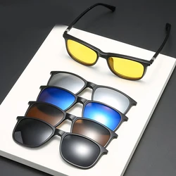 6 In 1 Polarized Sunglasses Men Women Magnetic Clip On Glasses TR90 Optical Prescription Eyeglass Frames Magnet Clips