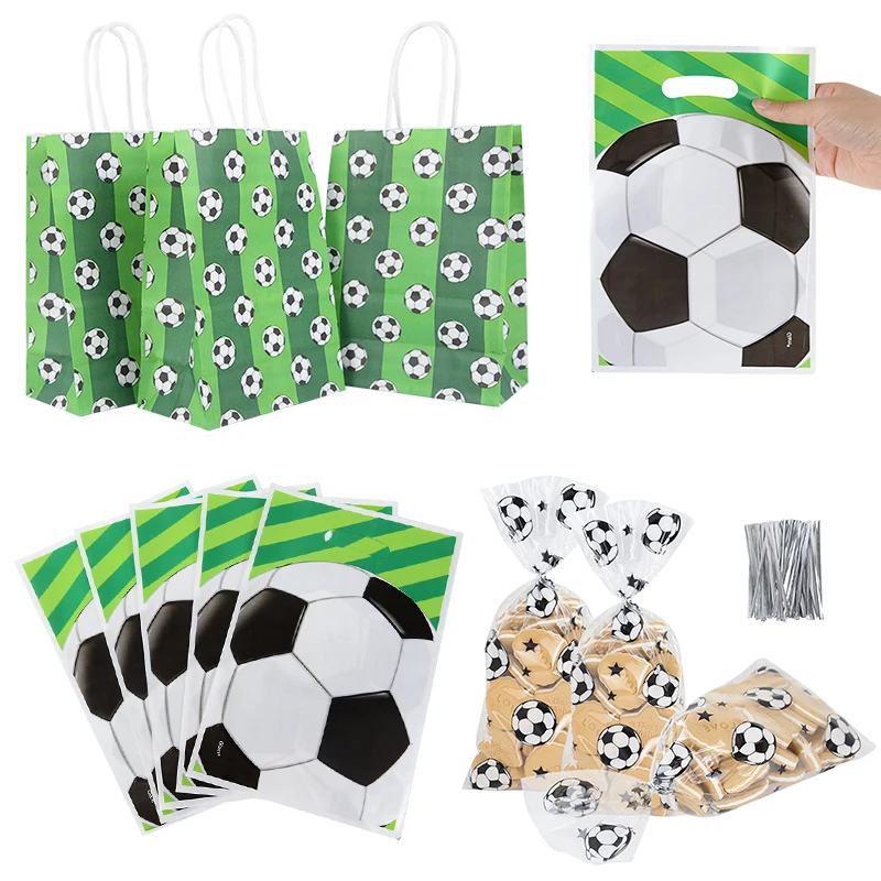 Sac pour cadeaux de fête de Football, 6/10/25 pièces, sacs à bonbons sur le thème du Football, sac d'emballage cadeau avec poignée, fournitures de décoration pour fête d'anniversaire
