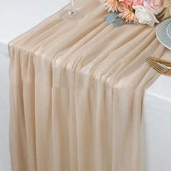 Thin Chiffon Beige Table Runner Table Setting Semi-Sheer Dining Vintage Wedding Party Christmas Banquets Arches Cake Decor