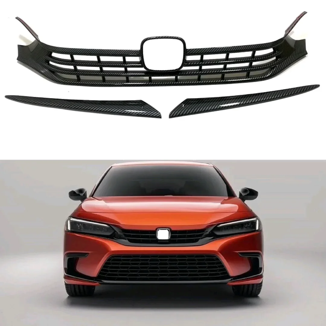 

High Quality ABS/carbon fiber/ silver Car Styling Front Kidney Grille Dual Slat Grille For Honda Civic 2022model Car Accessories