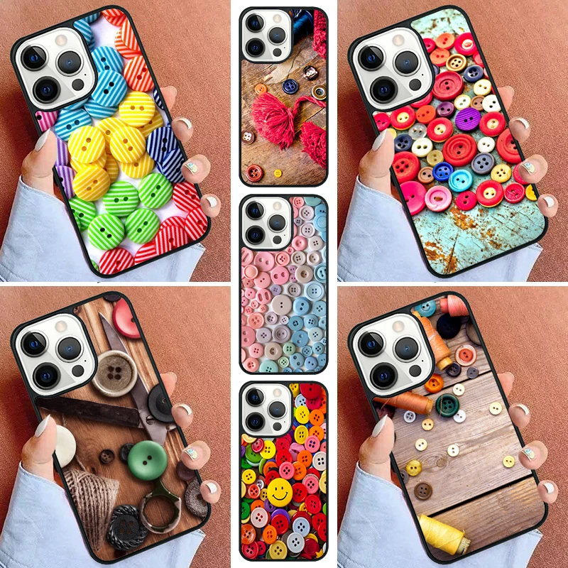 Sewing Buttons Phone Case For iPhone 16 15 14 Pro 11 13 12 Mini Max SE 2020 6 7 8 Plus Cover Capa