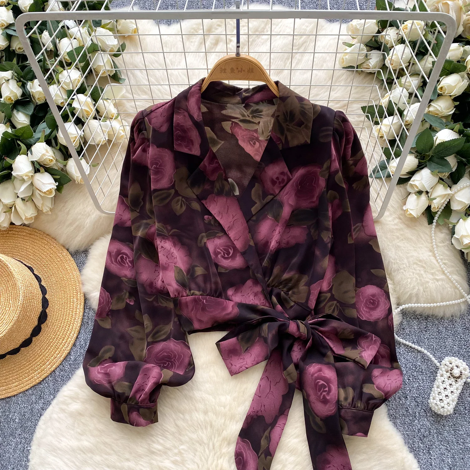 

Chic Long Sleeve Notched print Elegant Fashion Sexy office lady Shirt Women Blouse autumn women clothing