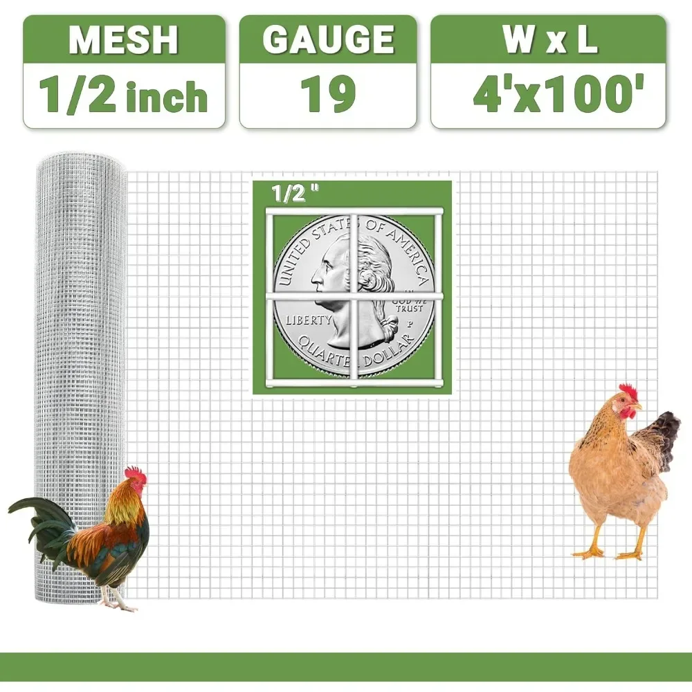 Wire Fence, Galvanized Welded Garden Fence, Roll Square Mesh, Chicken Rabbit Snake Cage Heavy Duty Welded Fence