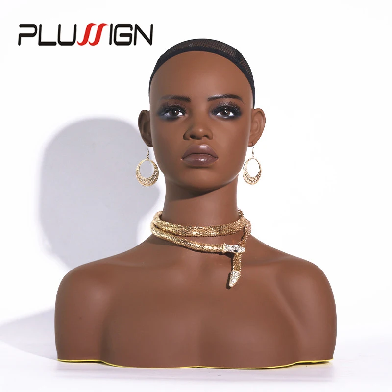 Realistic Female Mannequin Head With Shoulder Full Lips Wig Head Barbie Head For Display Wig African Manikin Head Bust For Wigs