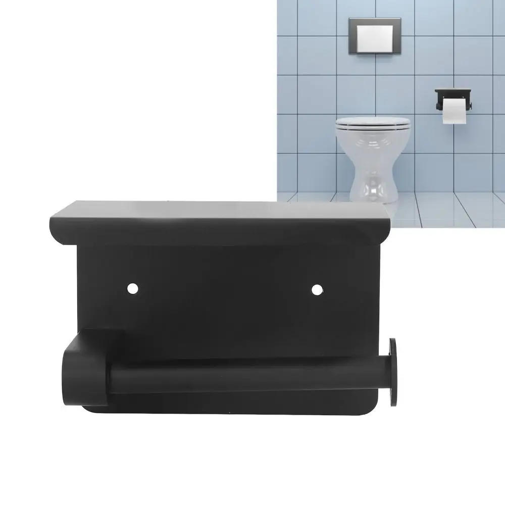 Stainless Steel Toilet Paper Holder Wall Mounted with Shelf Tissue Dispenser Rust Resistant Silver Black Roll Paper Holder