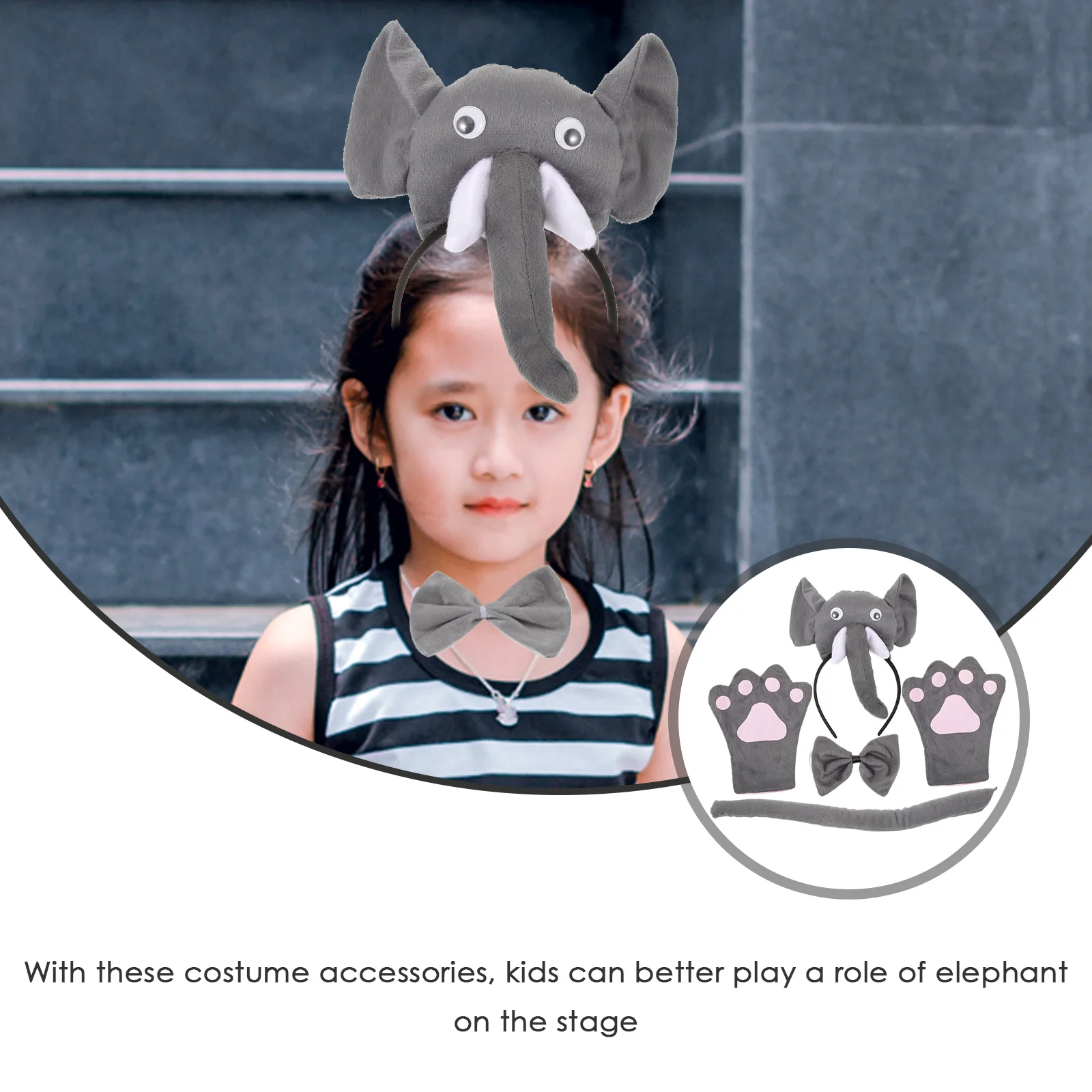 

5 Pcs Elephant Headb Cartoon Costume Set Adorable Performance Supplies Universal Costume Props Kids Stage Accessories Elastic