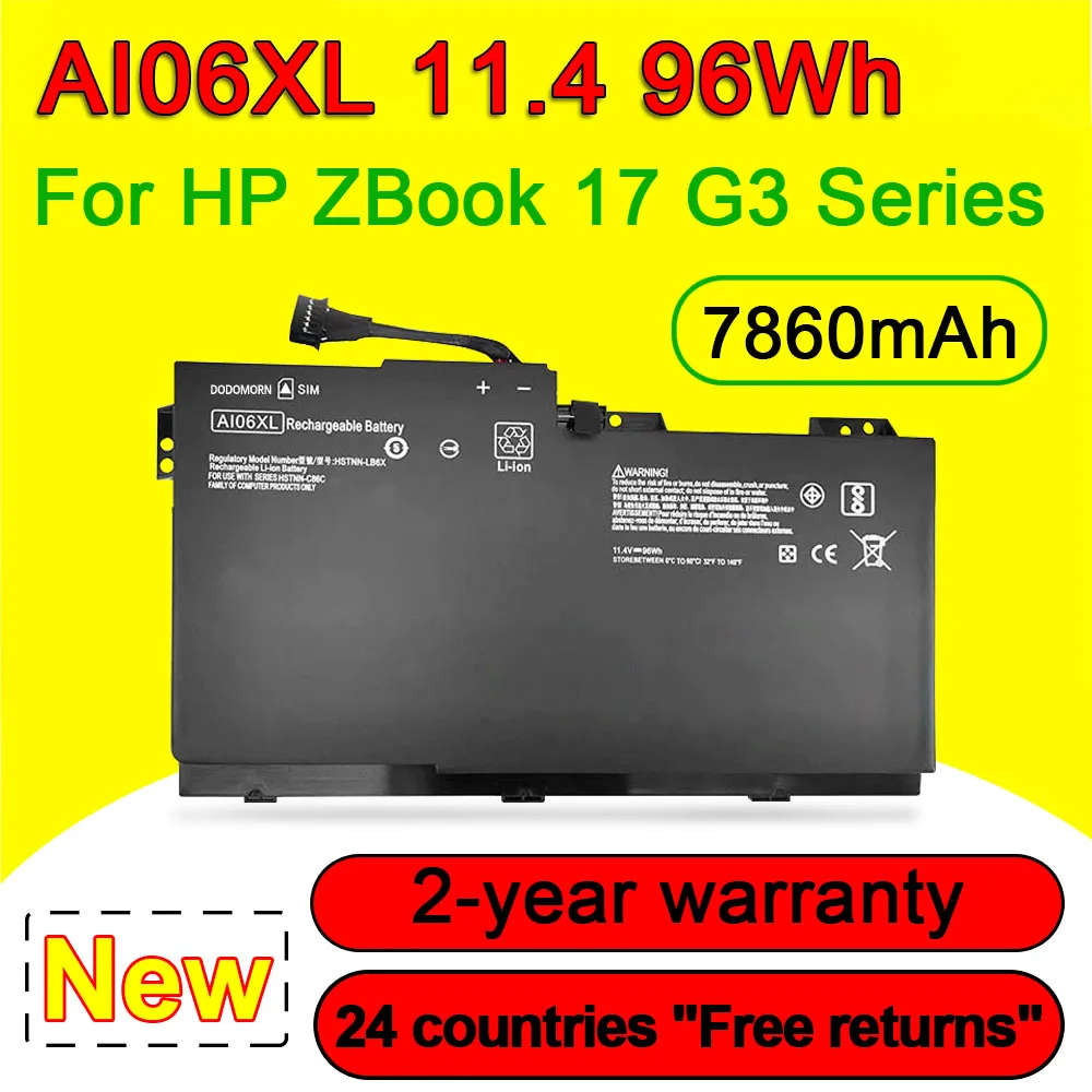 AI06XL Laptop Battery For HP ZBook 17 G3 Series HSTNN-LB6X 11.4 96Wh 7860mAh Rechargeable High Quality With Tracking Number