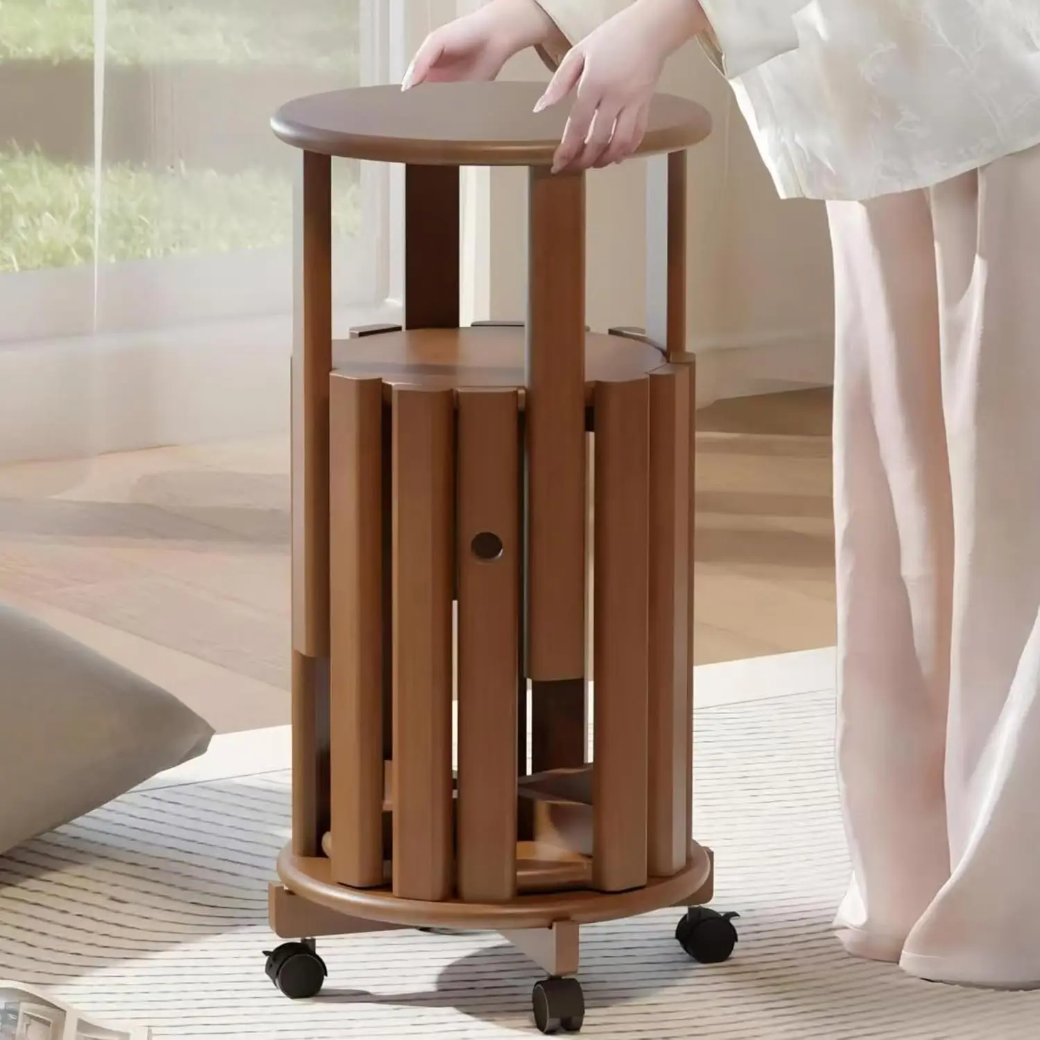 4-Pack Stackable Stools with Wheels | 18 Inch Nesting Side Tables for Living Room| Stackable Coffee Table, Firm and Sturdy| No T