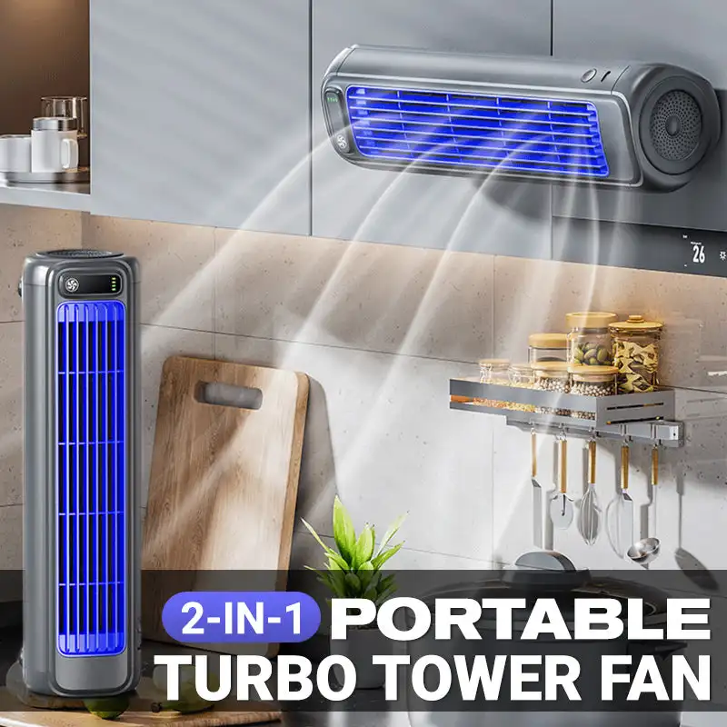 

New 2000mAh Table Fan Circulator Wall No Drilling Silent Tower Fan 3 Speeds Cooling Mini Rechargeable Fan Home Kitchen Bathroom