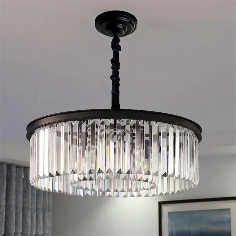 

American black wrought iron living room lamp, round dining room lamp, study bedroom, crystal chandelier